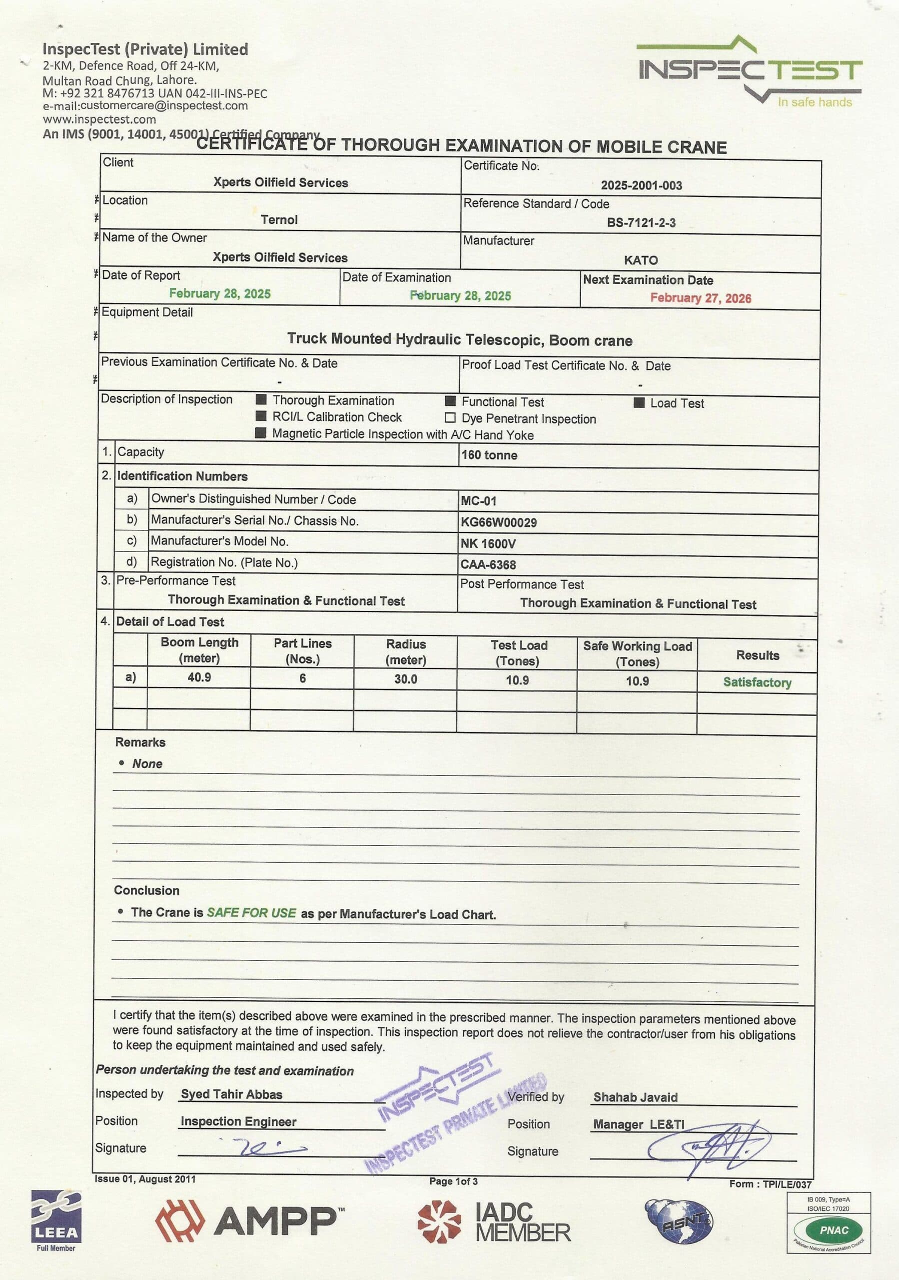 160 Ton 01 Certification
