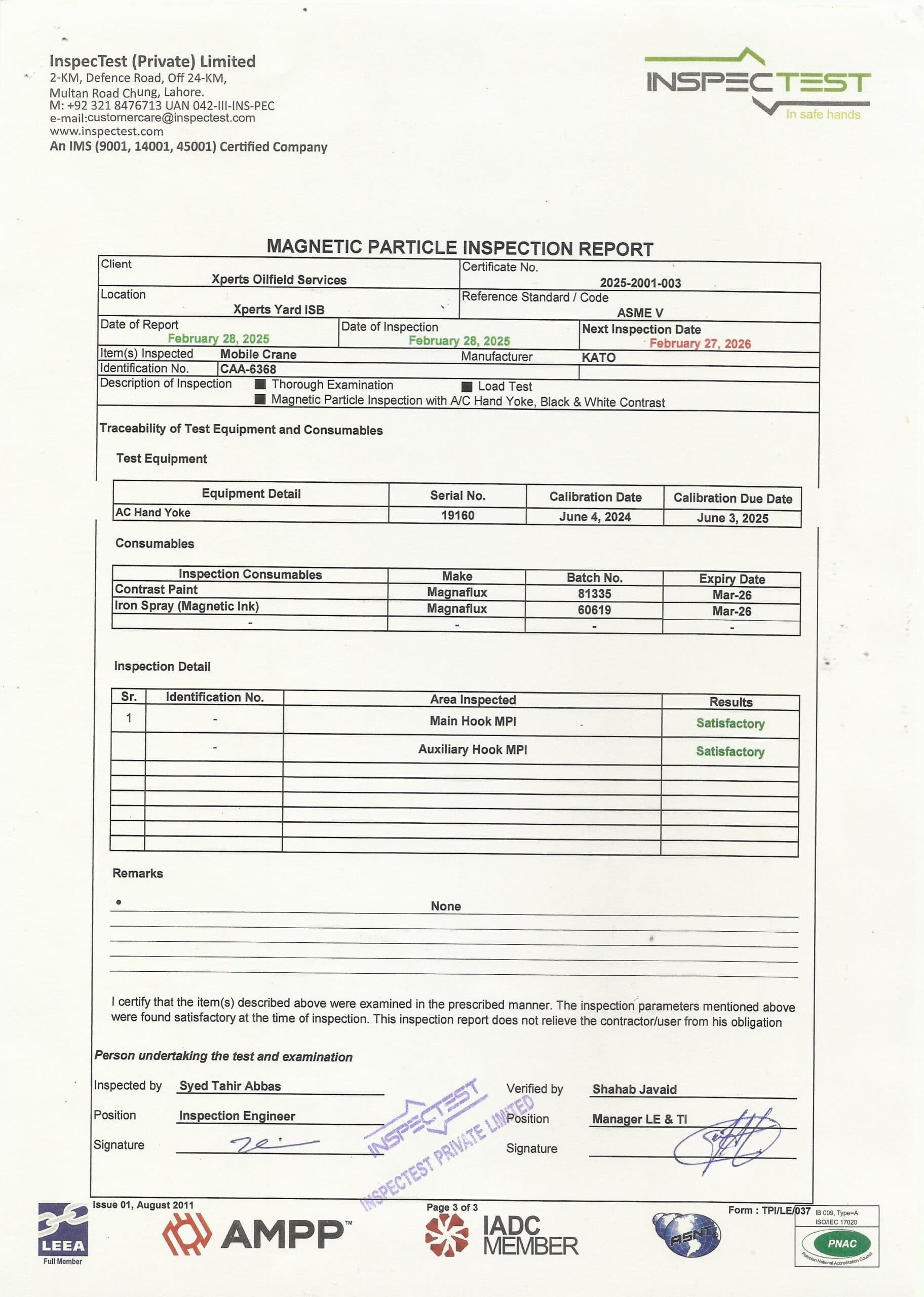 160 Ton 03 Certification
