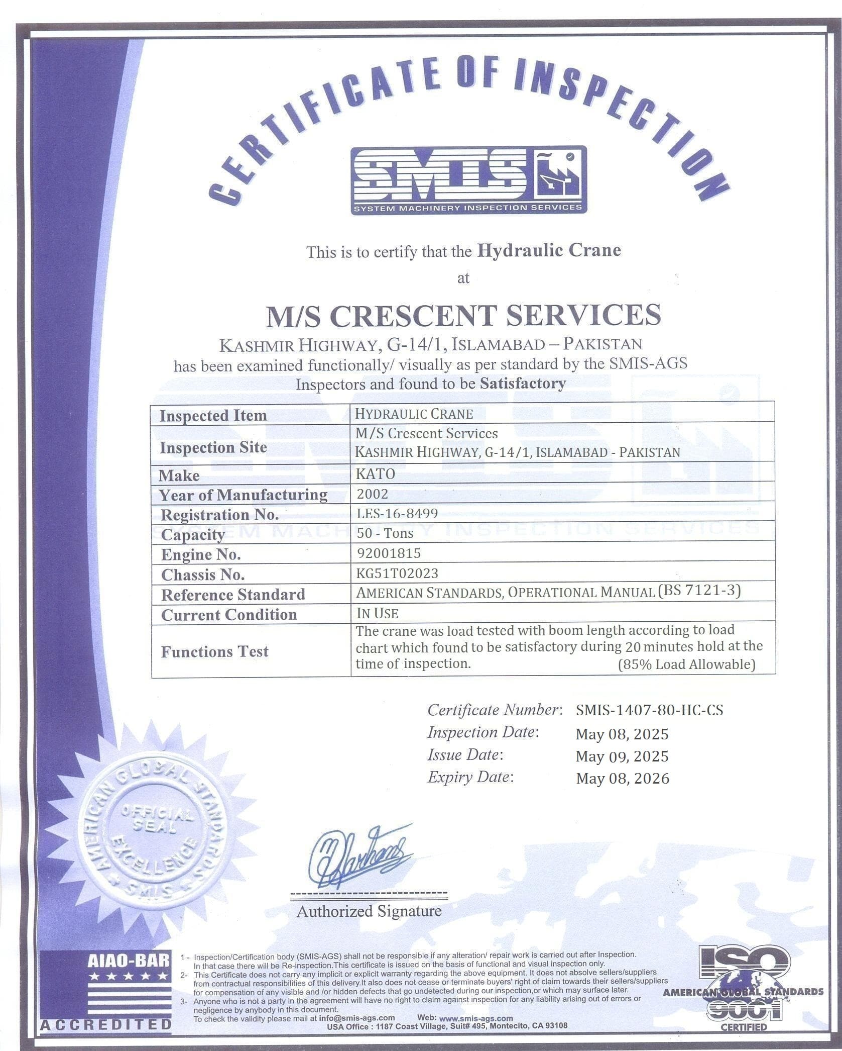 50 ton Kato Certification