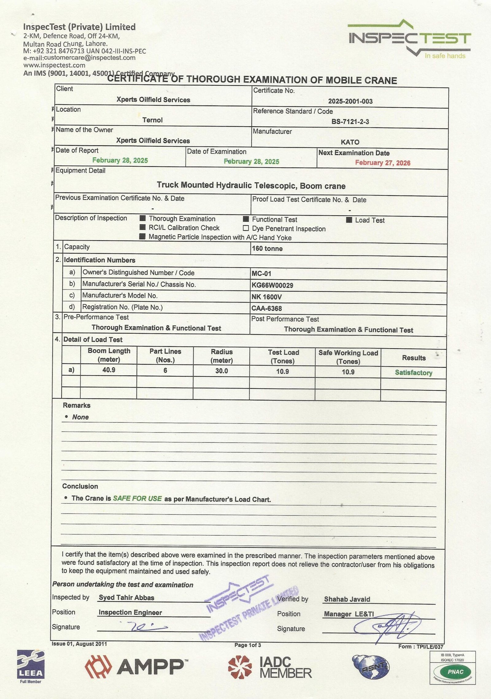 160 Ton 01 Certification