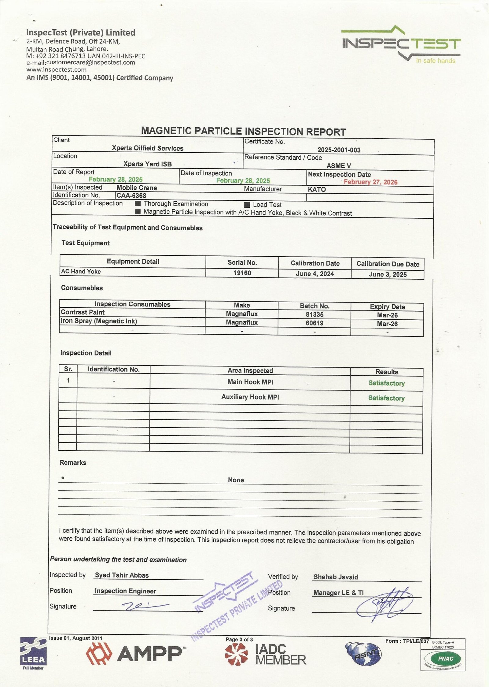 160 Ton 03 Certification