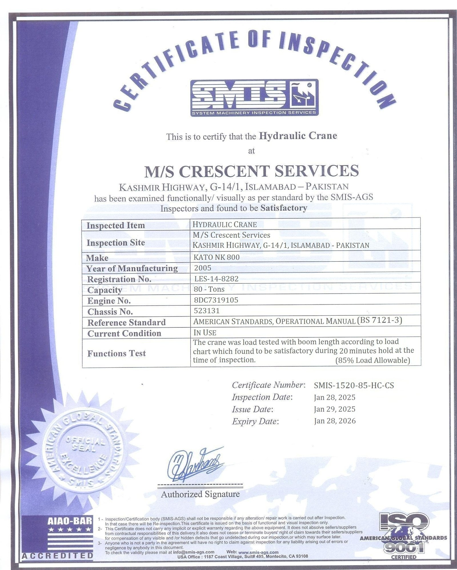 80 ton 8282 Certification